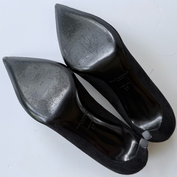 Saint Laurent Black Suede Pointed Toe High Heel Pumps 37 - Picture 12 of 16